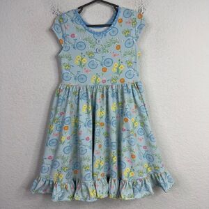 Eleanor Rose Dress Girls 5-6 Blue Louise Bicycle Floral‎ Short Sleeve Whimsical